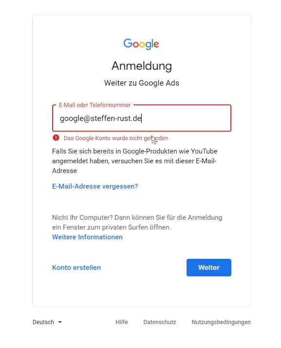 Google Ads Konto erstellen