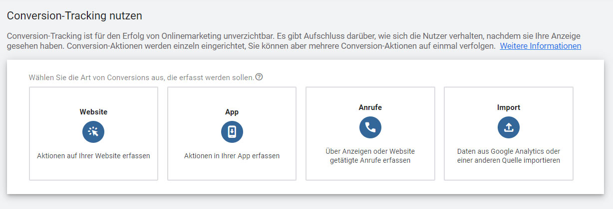 Conversion Tracking Auswahl